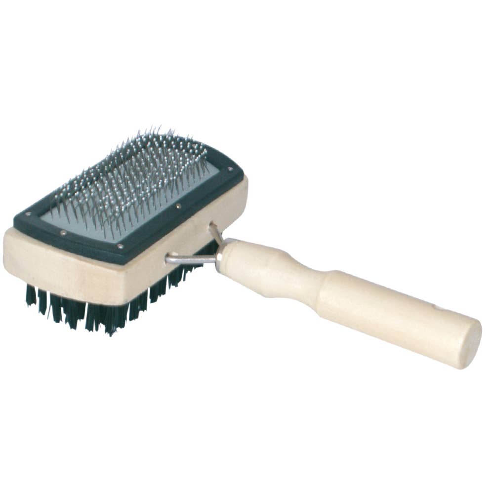 Double wooden animal carder with fork - Crosses