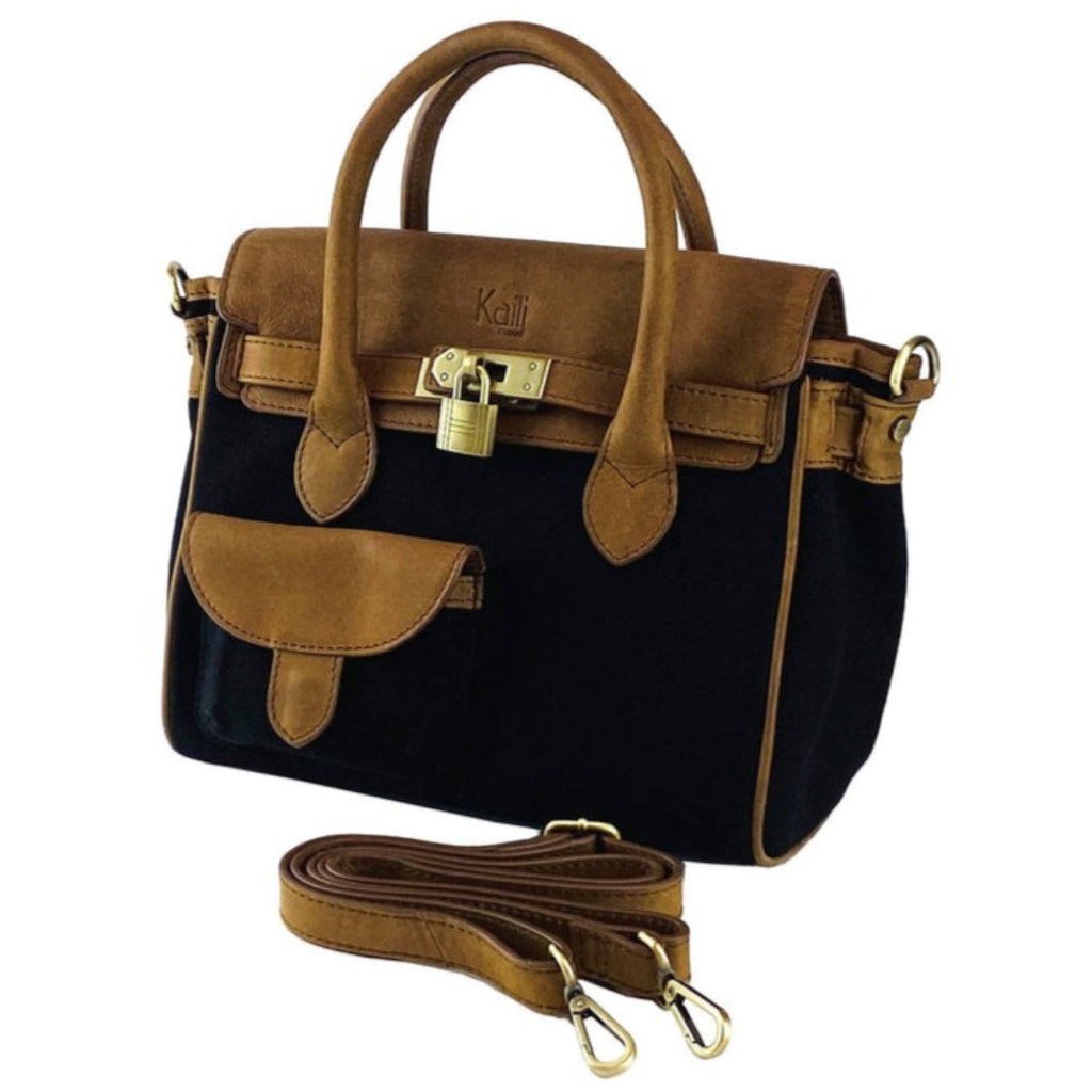 RB Italy Mini Canvas/Leather Handbag - Black
