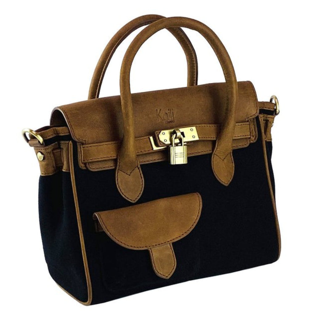 RB Italy Mini Canvas/Leather Handbag - Black