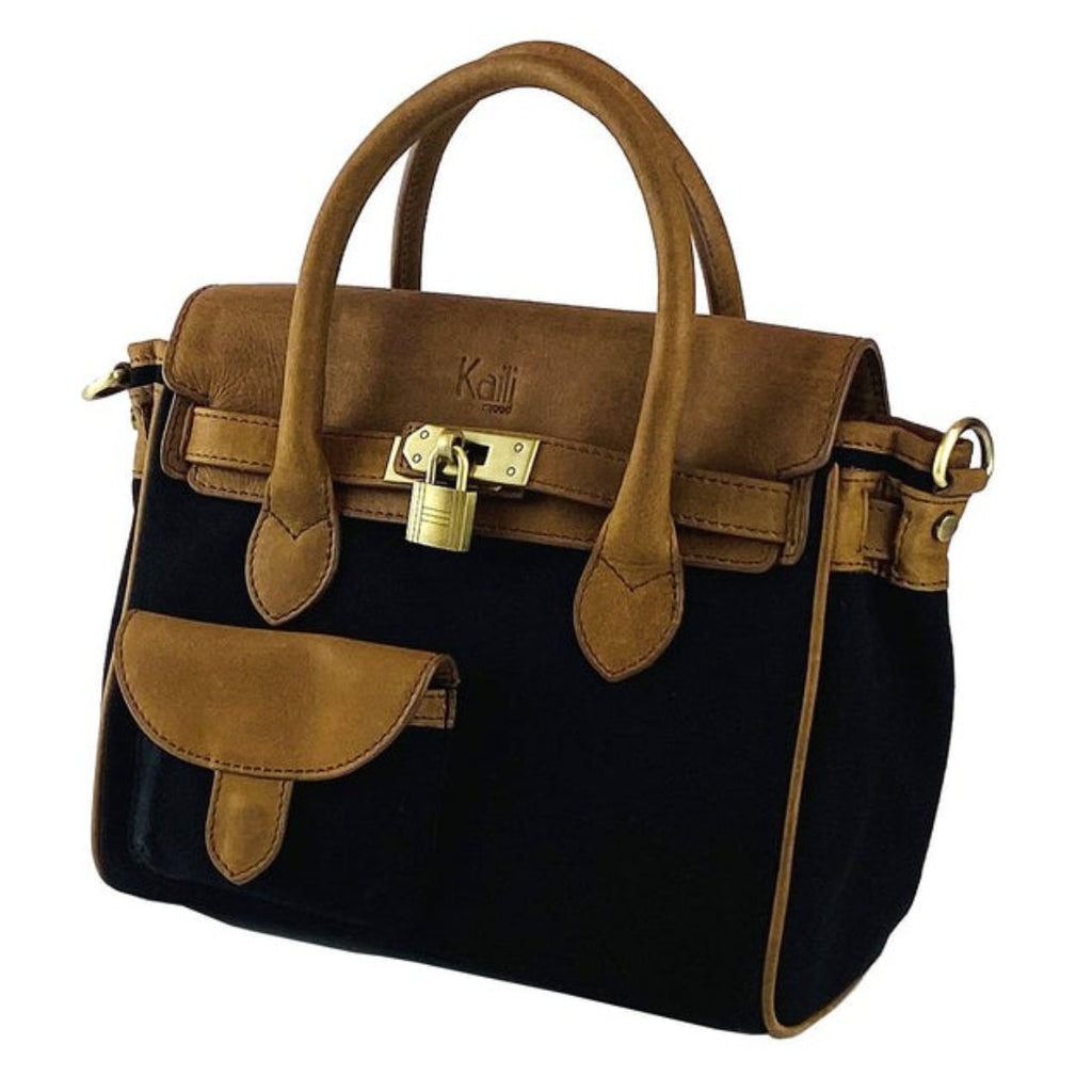 RB Italy Mini Canvas/Leather Handbag - Black