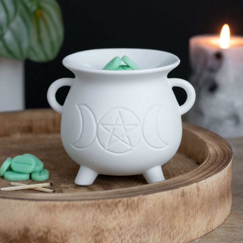 White Triple Moon Cauldron Burner